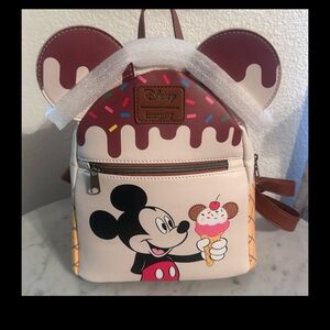 Loungefly Cream and Brown Mickey Mouse Ice Cream Cone Backpack